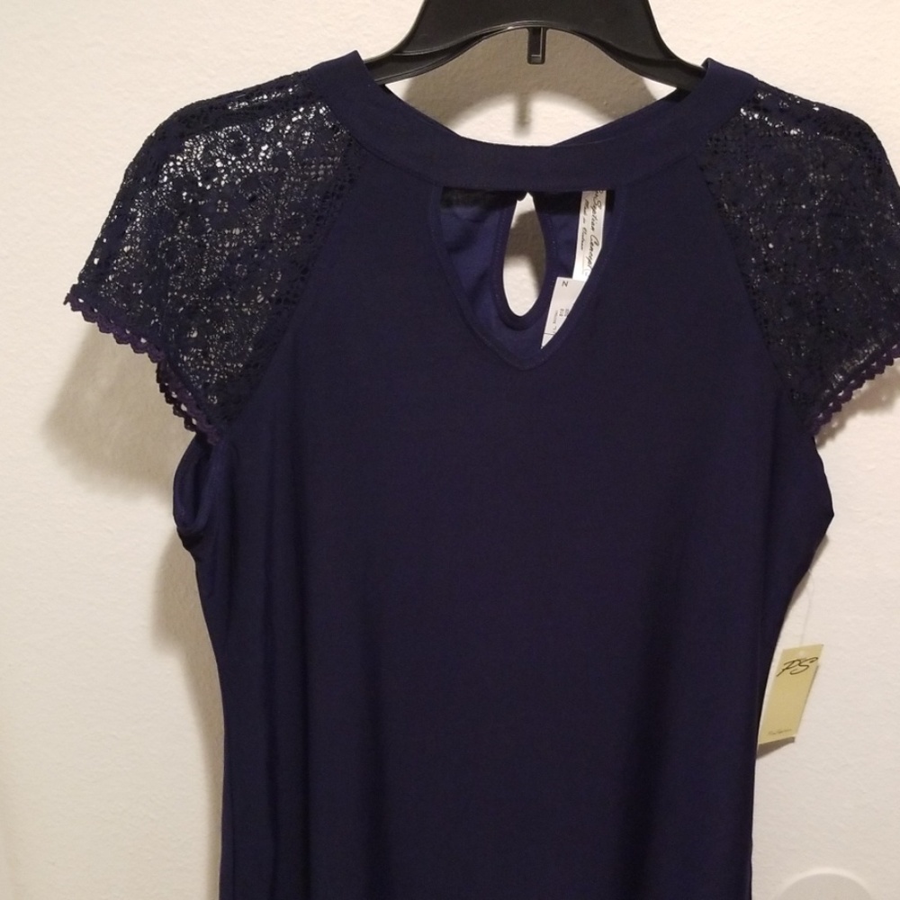 Brand new Navy Blue Blouse with Lace Sleeves